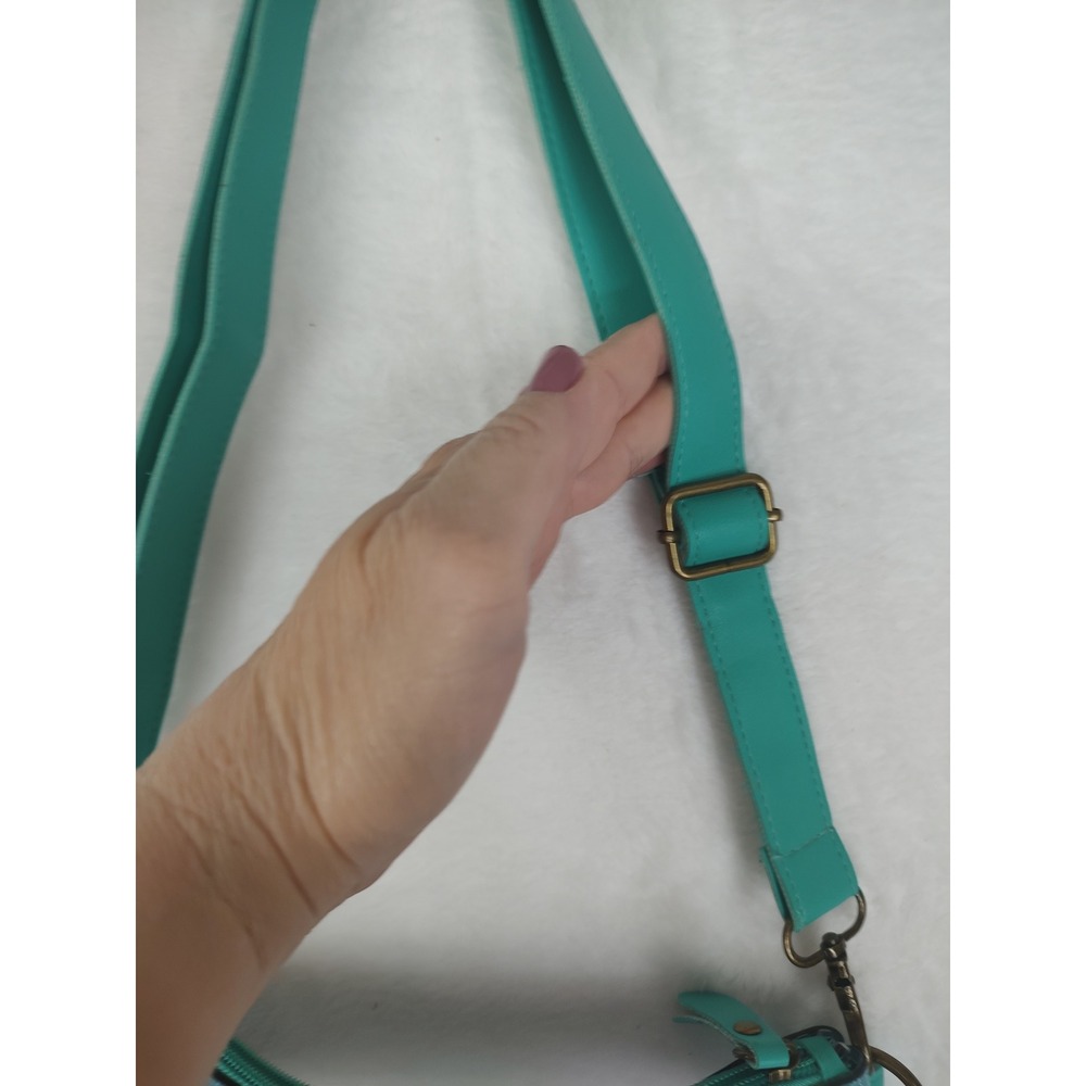 Clear PVC Fringe Crossbody Bag Teal Southwest Geometric Stadium Approved Purse - Picture 3 of 5